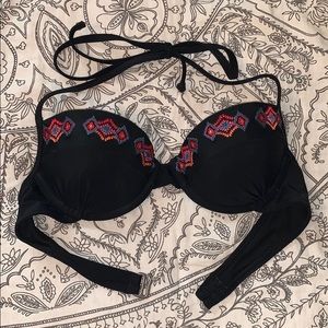 Black Printed Bikini Top